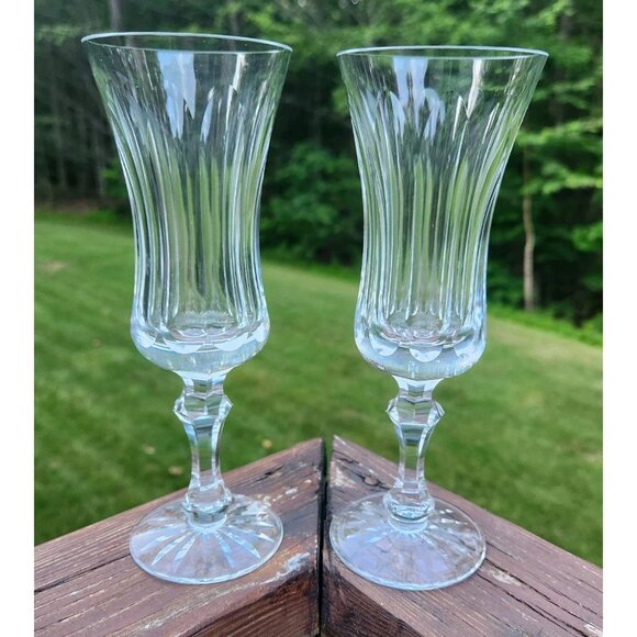 2 Waterford Innisfail Crystal Flute Champagne Glass Flared Panel Stemware 7 3/4” - Picture 1 of 7